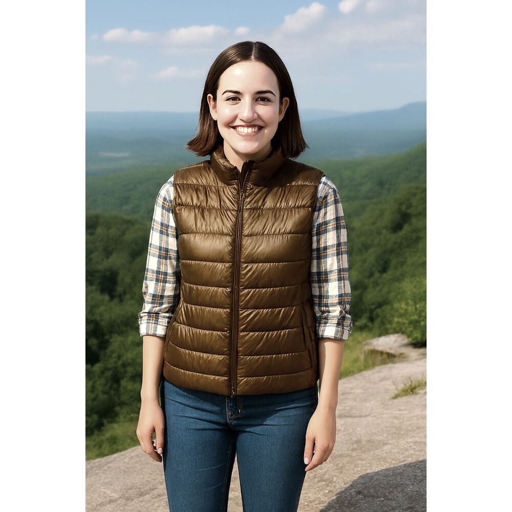 Martha Stewart Cap Sleeve Pale Gold Down Puffer Vest SZ 1X NEW